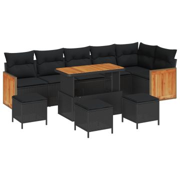 vidaXL Sodo Sofų Rinkinys su pagalve 10 pcs Juoda