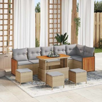 vidaXL Sodo Sofų Rinkinys su pagalve 10 pcs Bežinė ir šviesiai pilka