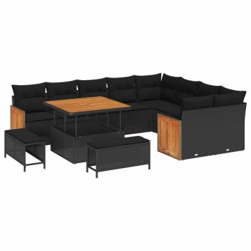 vidaXL Sodo Sofų Rinkinys su pagalve 12 pcs Juoda
