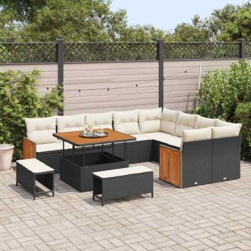 vidaXL Sodo Sofų Rinkinys su pagalve 12 pcs Juoda ir kreminė