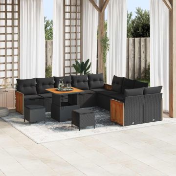 vidaXL Sodo Sofų Rinkinys su pagalve 13 pcs Juoda