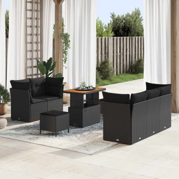 vidaXL Sodo Sofų Rinkinys su pagalve su saugykla 8 pcs Juoda