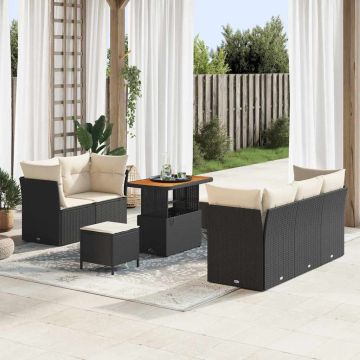 vidaXL Sodo Sofų Rinkinys su pagalve 8 pcs Juoda ir kreminė