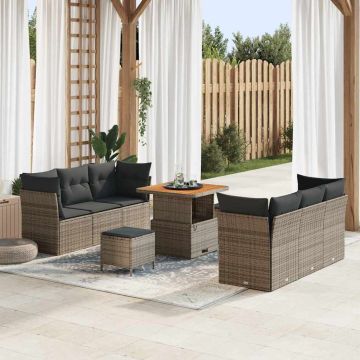 vidaXL Sodo Sofų Rinkinys su pagalve 9 pcs Pilka poliratanas