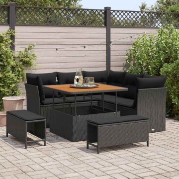 vidaXL Sodo Sofų Rinkinys su pagalve su saugykla 8 pcs Juoda