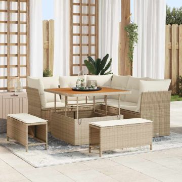vidaXL Sodo Sofų Rinkinys su pagalve 8 pcs smėlio ir kreminės spalvos