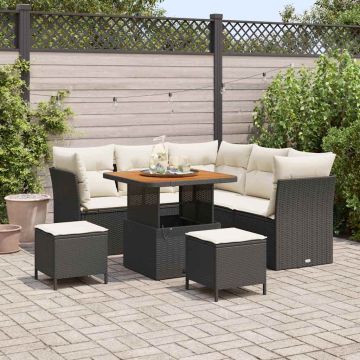 vidaXL Sodo Sofų Rinkinys su pagalve 8 pcs Juoda ir kreminė