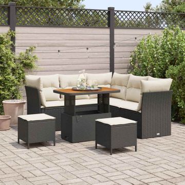 vidaXL Sodo Sofų Rinkinys su pagalve 8 pcs Juoda ir kreminė
