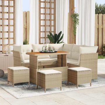 vidaXL Sodo Sofų Rinkinys su pagalve 9 pcs smėlio ir kreminės spalvos