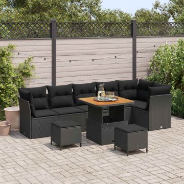 vidaXL Sodo Sofų Rinkinys su pagalve su saugykla 9 pcs Juoda