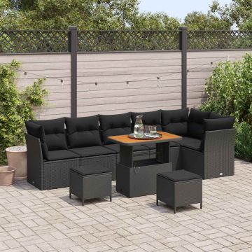 vidaXL Sodo Sofų Rinkinys su pagalve 9 pcs Juoda 90 x 55 x 71 cm