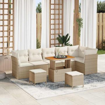 vidaXL Sodo Sofų Rinkinys su pagalve 9 pcs smėlio ir kreminės spalvos