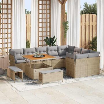 vidaXL Sodo Sofų Rinkinys 12 pcs smėlio ir šviesiai pilkos spalvos