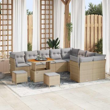 vidaXL Sodo Sofų Rinkinys 12 pcs smėlio ir šviesiai pilkos spalvos