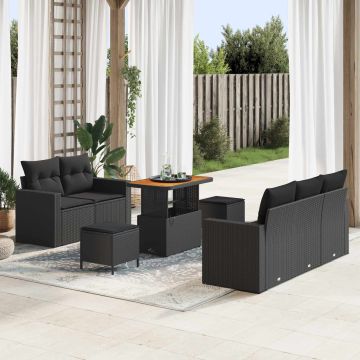 vidaXL Sodo Sofų Rinkinys su pagalve 8 pcs Juoda poliratanas