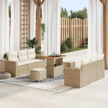 vidaXL Sodo Sofų Rinkinys su pagalve 9 pcs smėlio ir kreminės spalvos