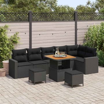 vidaXL Sodo Sofų Rinkinys su pagalve 11 pcs Juoda poliratanas