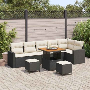 vidaXL Sodo Sofų Rinkinys 11 pcs Juoda ir kreminė poliratanas