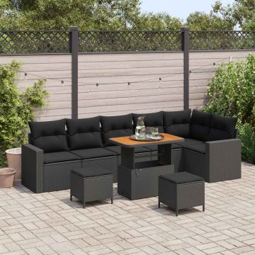 vidaXL Sodo Sofų Rinkinys su pagalve 11 pcs Juoda poliratanas