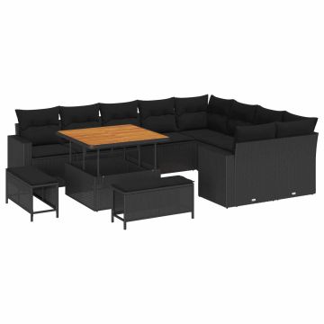 vidaXL Sodo Sofų Rinkinys su pagalve 13 pcs Juoda poliratanas