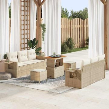 vidaXL Sodo Sofų Rinkinys su pagalve 9 pcs smėlio ir kreminės spalvos