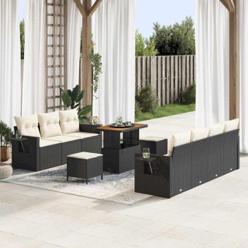 vidaXL Sodo Sofų Rinkinys su pagalve 10 pcs Juoda ir kreminė