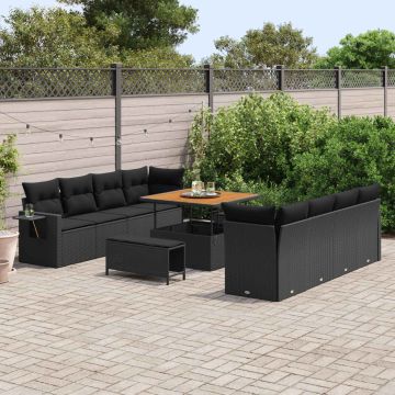 vidaXL Sodo Sofų Rinkinys su pagalve 11 pcs Juoda poliratanas