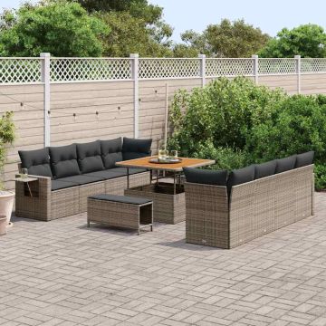 vidaXL Sodo Sofų Rinkinys su pagalve 11 pcs Pilka poliratanas