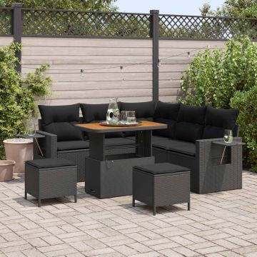vidaXL Sodo Sofų Rinkinys su pagalve 9 pcs Juoda poliratanas
