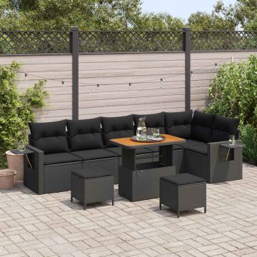 vidaXL Sodo Sofų Rinkinys su pagalve 11 pcs Juoda poliratanas