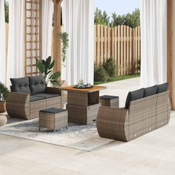 vidaXL Sodo Sofų Rinkinys su pagalve 8 pcs Pilka poliratanas
