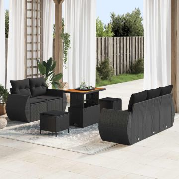 vidaXL Sodo Sofų Rinkinys su pagalve 8 pcs Juoda poliratanas