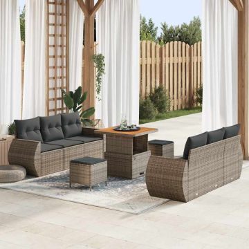 vidaXL Sodo Sofų Rinkinys su pagalve 9 pcs Pilka poliratanas