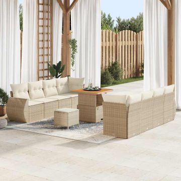 vidaXL Sodo Sofų Rinkinys su saugykla 11 pcs Smėlio Poli ratanas