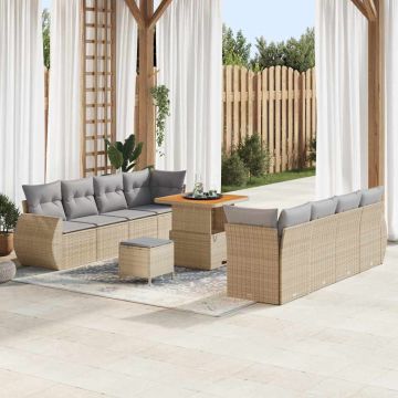 vidaXL Sodo Sofų Rinkinys su saugykla 11 pcs Smėlio Poli ratanas