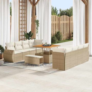 vidaXL Sodo Sofų Rinkinys su saugykla 11 pcs Smėlio Poli ratanas