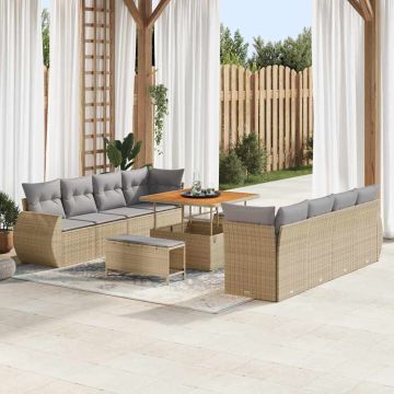 vidaXL Sodo Sofų Rinkinys su saugykla 11 pcs Smėlio Poli ratanas