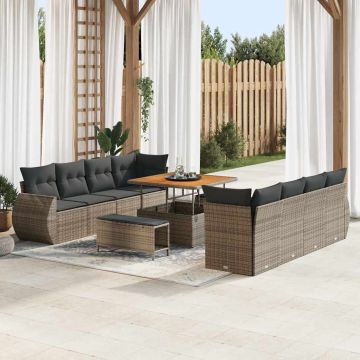 vidaXL Sodo Sofų Rinkinys su saugykla 11 pcs Pilka Poli ratanas