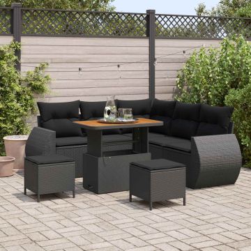 vidaXL Sodo Sofų Rinkinys su pagalve 8 pcs Juoda poliratanas