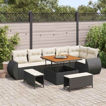 vidaXL Sodo Sofų Rinkinys 9 pcs Juoda ir kreminė Poli ratanas