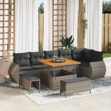 vidaXL Sodo Sofų Rinkinys su pagalve 9 pcs Pilka Poli ratanas