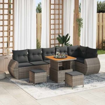 vidaXL Sodo Sofų Rinkinys su pagalve 9 pcs Pilka Poli ratanas