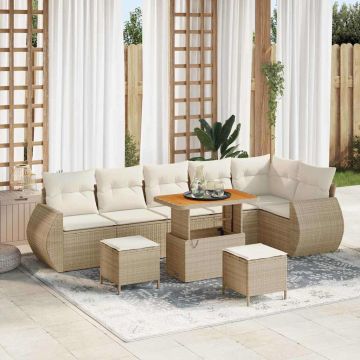 vidaXL Sodo Sofų Rinkinys 9 pcs Bežinė ir kreminė Poli ratanas