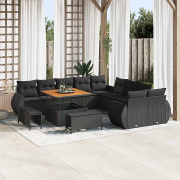 vidaXL Sodo Sofų Rinkinys su pagalve su saugykla 13 pcs Juoda
