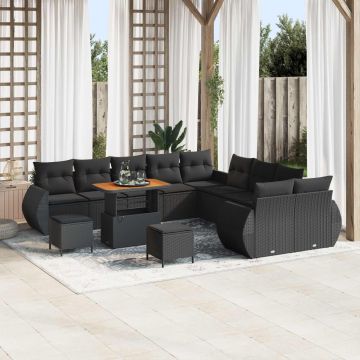 vidaXL Sodo Sofų Rinkinys su pagalve su saugykla 13 pcs Juoda