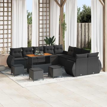 vidaXL Sodo Sofų Rinkinys su pagalve su saugykla 14 pcs Juoda