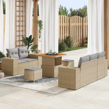 vidaXL Sodo Sofų Rinkinys 8 pcs Bežinė ir šviesiai pilka Poli ratanas