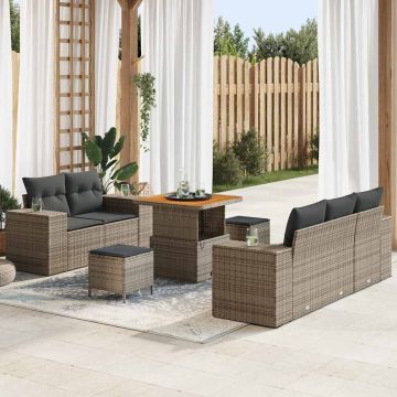 vidaXL Sodo Sofų Rinkinys su pagalve 8 pcs Pilka Poli ratanas