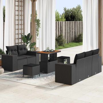 vidaXL Sodo Sofų Rinkinys su pagalve 8 pcs Juoda Poli ratanas