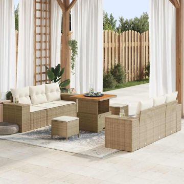 vidaXL Sodo Sofų Rinkinys 9 pcs Bežinė ir kreminė Poli ratanas